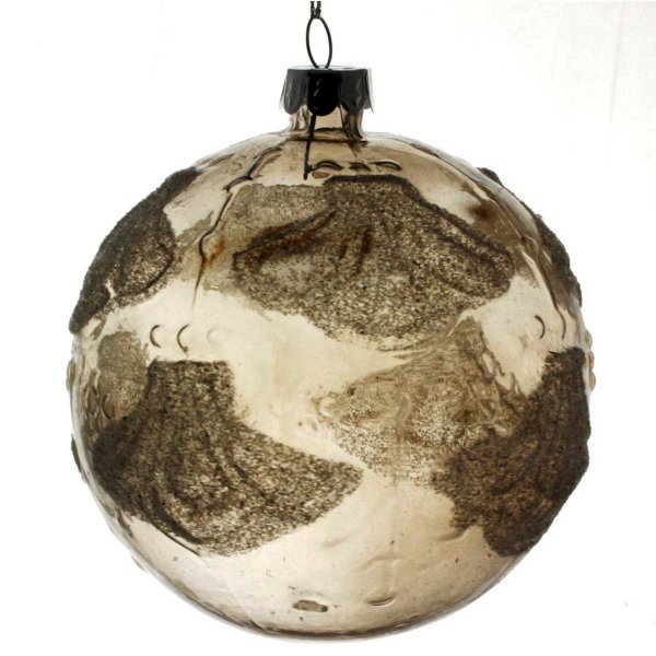 Χριστουγεννιάτικη Γυάλινη Χρυσή Μπάλα, με Ανάγλυφα Κλαριά (8cm)